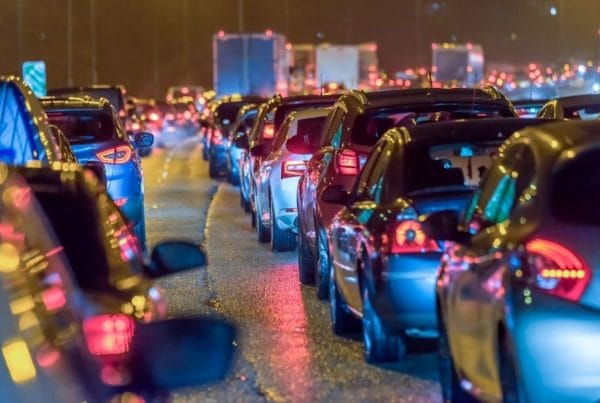 Night traffic on busy motorway, UK