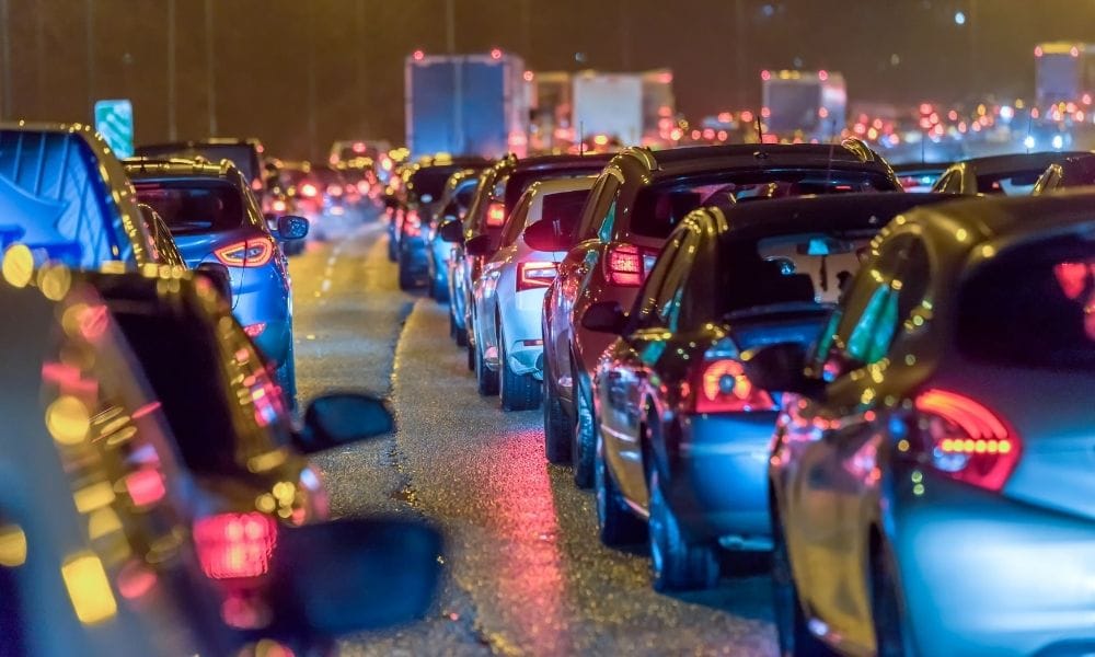 Night traffic on busy motorway, UK