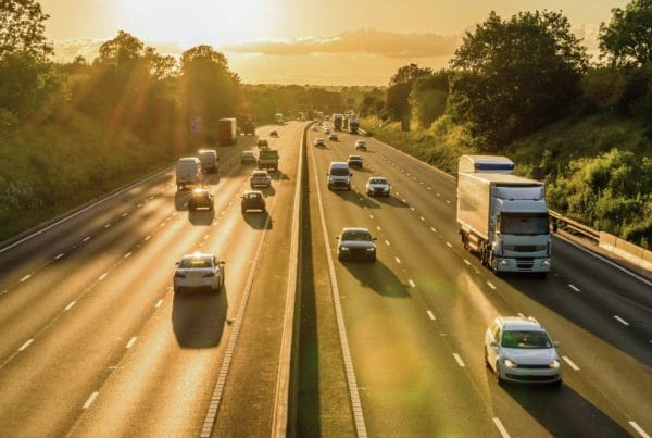 UK motorway during sunset