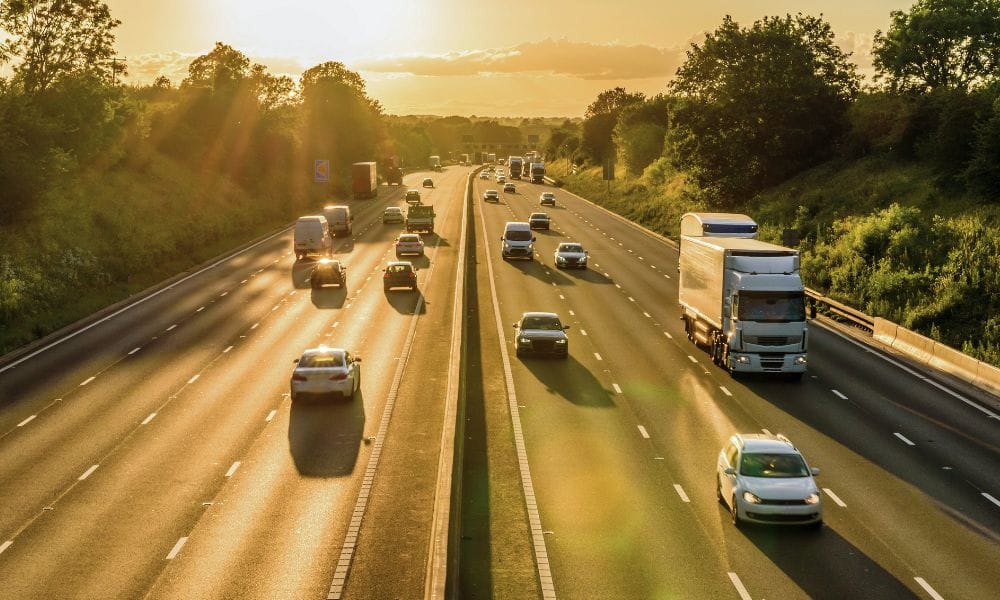 UK motorway during sunset