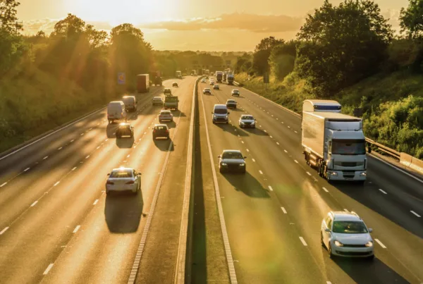 UK motorway during sunset