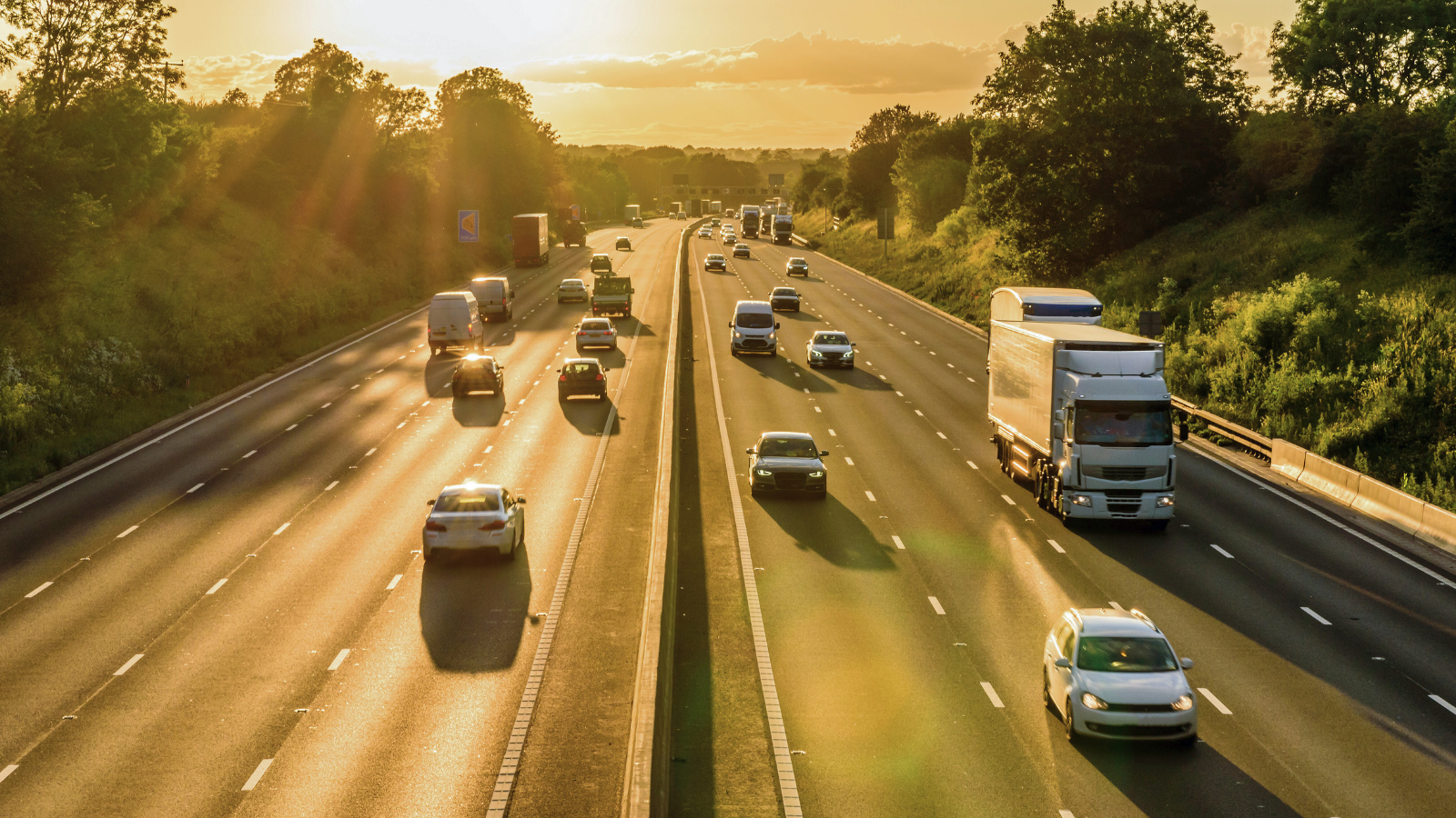 UK motorway during sunset