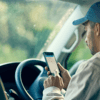 Van driver using mobile phone