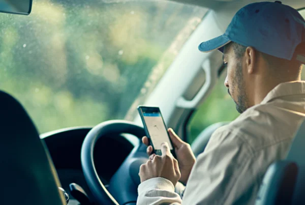 Van driver using mobile phone