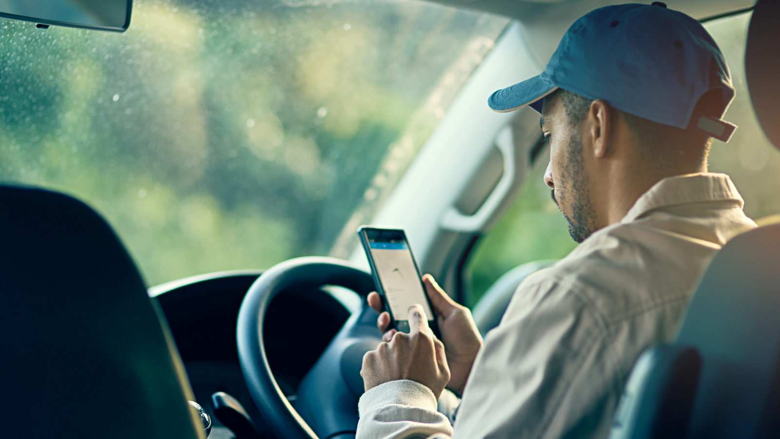 Van driver using mobile phone