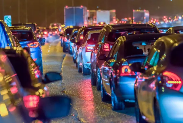 Night traffic on busy motorway, UK