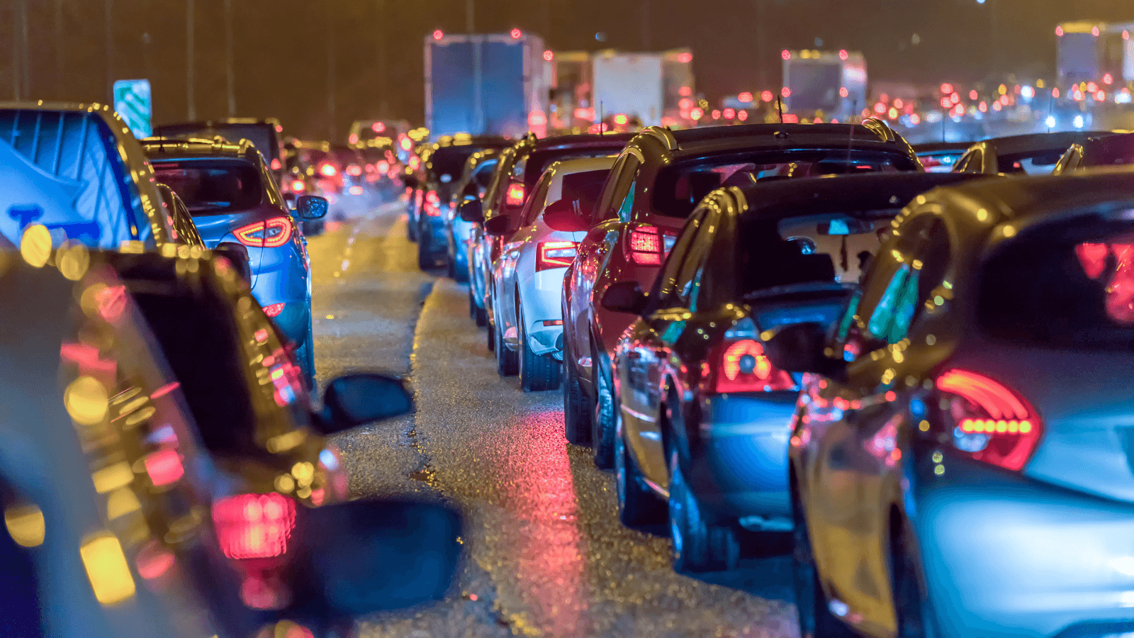 Night traffic on busy motorway, UK